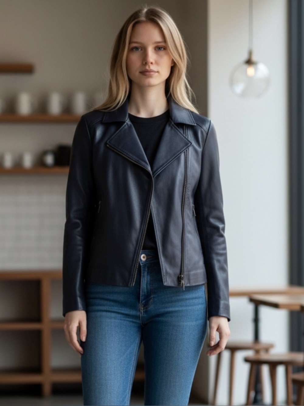 Denim&Co Deep Navy Leather Jacket